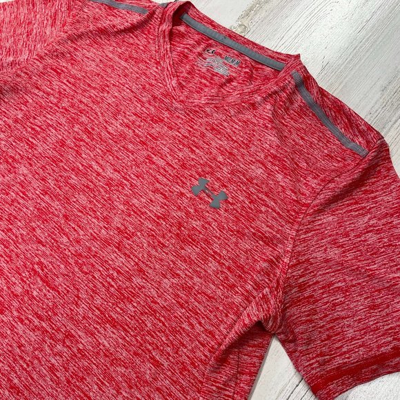 Under Armour HeatGear V Neck T Shirt Size M Red Loose - Picture 1 of 7